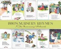 an illustrated book with pictures of children in the pages and text that reads, 1908's nursery rhymes