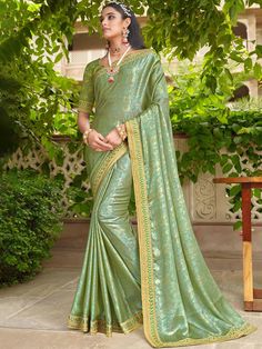 Karishma Saree - Roop Darshan Luxury Green Saree With Embroidered Border, Luxury Silk Saree With Embroidered Border, Saree Model, Tissue Fabric, Designer Sarees Online Shopping, Latest Indian Saree, Crepe Saree, Indian Sarees Online, Designer Sarees Online