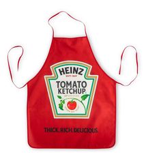 a red apron with the words heinzz tomato ketchup on it