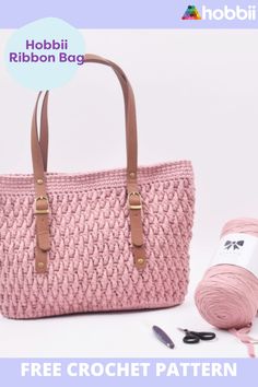 a crochet bag with the text hoboi ribbon bag free crochet pattern