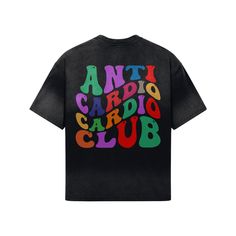 "For the Treadmill Avoiders: Ready for the \"Anti Cardio Cardio Club\"? This oversized t-shirt is for all those who flee from cardio at the gym! You're not alone in this feeling - many of us have a healthy aversion to it 😉. But hey, you don't have to go through it! Why not do cardio outdoors? ️️️ Or how about other partner activities? 💃🕺 Join our club and playfully show that there are countless ways to stay active. You have the freedom to shape your cardio adventure outside the gym! This cotton t-shirt is the ultimate combination of style and comfort. The boxy fit is flattering on all body types and offers a relaxed, laid-back look that's perfect for any occasion. What really sets this tee apart is the one-of-a-kind tie-dye pattern that features a subtle, vertical tonal gradient, giving Oversized Letter Print T-shirt For Gym, Oversized Graphic Gym T-shirt, Oversized Graphic Print T-shirt For Gym, Oversized Black T-shirt For Workout, Oversized Letter Print T-shirt For Workout, Oversized Graphic Print Top For Gym, Graphic Tee Activewear With Letter Print For Streetwear, Oversized Letter Print Activewear For Workout, Cardio At The Gym