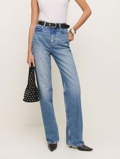 Tell your legs. Shop the Wilder High Rise Wide Jeans from Reformation, a full length jean that is slim throughout the thighs and has a wide leg opening. Medium Wash Wide Leg Rigid Denim Jeans, Classic Mid-rise Wide Leg Denim Pants, Faded Wide-leg Fitted Jeans, Luxury Relaxed Fit Wide-leg Jeans, Luxury Wide-leg Cropped Jeans In Medium Wash, Work Wear Outfits, High Rise Wide Leg Jeans, Stretch Denim Fabric, Long Jeans