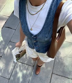 THE '90S MIA DENIM VEST curated on LTK Denim Vest 90s, Mini Denim Vest Outfit, Vests Over Dresses, Colored Vest Outfit, Denim Waist Coat Outfit, Jean Vest Style, Jean Vest With Dress, Fitted Denim Vest Outfit, Denim Vest Summer Outfit