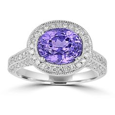 Juleve 18KT White Gold 3.42 CT Sapphire & .92 CTW Diamond Halo Ring Diamond Halo Ring, Purple Sapphire, Sapphire Color, Halo Diamond Ring, Pretty Rings, Halo Ring, Halo Rings, Sapphire Gemstone, Diamond Halo