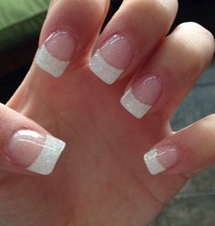 French Manicure With Glitter, 2000 Nails, Elegant Touch Nails, Solar Nails, White Tip Nails, Art Nail Art, Manicure Nail Designs, French Tip Nail Designs, Gel Nail Art Designs