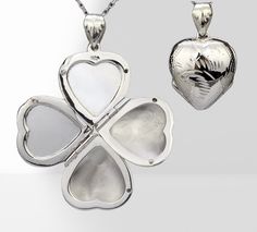 Carrying the pictures of your loved ones close to your heart all the time, this four photo heart locket has: 1. a solid sterling silver heart shaped locket (21 x 19 x 10 mm without bale, 7.3 grams) that can hold four pictures. There are etched floral designs on the front and back *Photo printing/insertion service also available (selected by pullodwn) at $14 each 2. a sterling silver cable chain with a lobster clasp.     Upgrade to other chain type/styles available:         https://www.etsy.com/l Memory Locket, Photo Locket, Photo Heart, Premium Gift, Heart Locket, Sterling Silver Heart, Locket Necklace, Silver Heart, Locket