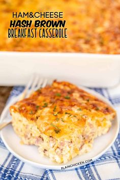 ham and cheese hash brown breakfast casserole on a plate