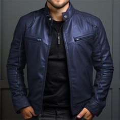 Season:Fall  Winter; Fabric:Polyester,Faux Leather; Sleeve Length:Long Sleeve; Gender:Men's; Style:Classic,Casual,Fashion; Occasion:Vacation,Daily,Going out; Outerwear Length:Regular; Placket:Zipper; Function:Windproof,Warm; Pattern:Plain; Design:Pocket; Neckline:Stand Collar; Outerwear Type:Faux Leather Jacket,Biker Jacket,Motorcycle Jacket,Red Leather Jacket; Listing Date:09/03/2024; Bust:; Length:; Shoulder Width:; Sleeve: Plain Fashion, Leather Jacket Biker, Faux Leather Jacket Men, Motorcycle Leather Jacket, Stand Collar Coat, Casual Outerwear, Motorcycle Leather, Collared Coat, Modern Gentleman