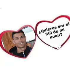 a heart shaped photo frame with a man's face in it and the words, querers ser el sii de mi uu?