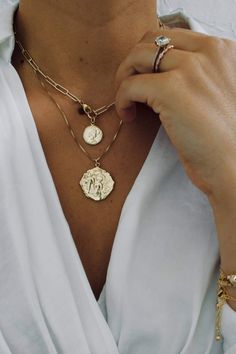 Gold Medallion Necklace, Pieces Of Eight, Silver Coin Necklace, Necklace Outfit, Simple Chain, Greek Coins, Box Chain Necklace, Gold Medallion, Medallion Necklace