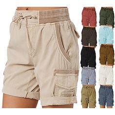 Season:Summer,Spring; Fabric:Polyester; Gender:Women's; Activity:Camping / Hiking / Caving; Clothing Type:Shorts,Bottoms; Function:Ripstop,Multi Pockets,Wear Resistance,Breathable,Lightweight,Quick Dry; Design:Elastic Waist,Drawstring; Sports Clothing Sub Category:Hiking Cargo Shorts,Hiking Shorts; Hip:null; Pants Length:null; Waistline:null Overalls Casual, Cargo Shorts Women, Legging Jeans, Hiking Shorts, Shorts Cargo, Lightweight Shorts, Dark Khaki, Women Cargos, Loose Shorts