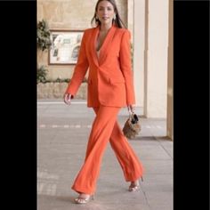 Zara Blazer With Tuxedo Collar Beautiful Orange Color Chic Orange Blazer For Spring, Spring Orange Tailored Suit, Chic Fitted Orange Blazer, Chic Orange Fitted Blazer, Elegant Orange Blazer For Office, Fitted Orange Pantsuit For Spring, Spring Orange Fitted Pantsuit, Elegant Orange Office Blazer, Elegant Long Sleeve Orange Blazer