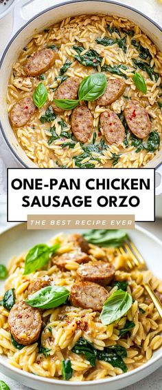 Image for One-Pan Chicken Sausage Orzo Mediterranean Chicken Sausage Recipe, One Pot Orzo With Sausage, Chicken Sausage With Orzo Boursin, Creamy Chicken Sausage Orzo, Meals With Chicken Sausage, One Pan Chicken Orzo, Chicken Orzo Recipe, Chicken Sausage Breakfast Recipes, Easy Chicken Sausage Recipes