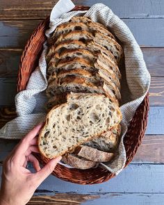 a person holding a loaf of bread in their hand