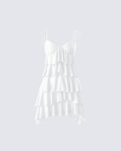 Show off all of your layers in this ivory tiered ruffle dress 🤍 Made from georgette fabric and complete with an A-line design and invisible zipper - this simple yet playful look is perfect for all of your rendezvous 😏 White Mini Dress Ruffle, White Ruffled Dress, Ruffle Dress White, Slytherin Clothes, Ruffle Layered Dress, Cream Colored Dress, Ruffled Silk Dress, Ruffle Summer Dress, Cream Color Dress