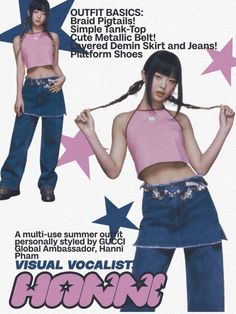 an advertisement for visual vocalist's fashions featuring two women in pink tops and blue jeans