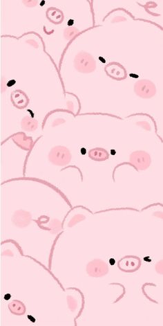 a group of pigs that are laying down on some pink sheets with black eyes and noses