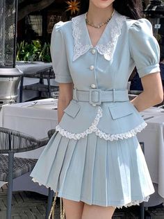 #aesthetic Royal Fashion Casual, Cute Office Wear, Cute Modest Fashion, Light Blue And Black Outfit, Housewife Clothes, Light Blue Moodboard, Cute Outfits Blue, Soft Ethereal Aesthetic Outfits, Ocean Inspired Outfits