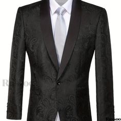 Russoo - Stylish Plus Size Mens Blazers: Timeless Paisley Floral Print Suit Jacket Ideal for Weddings and Parties, Sophisticated Dress Attire for Men Black Tuxedo Blazer For Ceremonies, Elegant Black Blazer For Ceremony, Black Long Sleeve Blazer For Ceremony, Black Long Sleeve Ceremony Blazer, Fitted Black Blazer For Ceremony, Fitted Black Ceremony Blazer, Formal Wedding Attire, One Button Blazer, Plus Size Cargo Pants