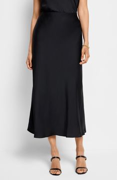 Complete your office or formalwear looks with this versatile crepe skirt that's sure to be a timeless favorite. 31" length Pull-on style Unlined 67% recycled polyester, 33% polyester Machine wash, line dry Imported Black Silk Skirt For Workwear, Black Silk Pencil Skirt, Relaxed Black Silk Skirt, Black Relaxed Silk Skirt, Silk Flared Maxi Skirt For Work, Silk Flared Skirt For Work, Formal Long Flowy Pencil Skirt, Sleek Silk Skirt For Work, Chic Silk Maxi Skirt For Work