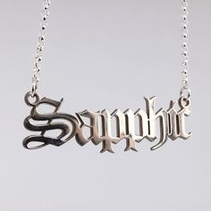 Sapphic Queer Nameplate Necklace in Silver - Gothic Blackletter – Nyxturna Nameplate Necklace, How To Make Shorts, Name Plate, Solid 925 Sterling Silver, Chain Lengths, Chain Length, Silver Necklace, Hand Crafted, 925 Sterling Silver