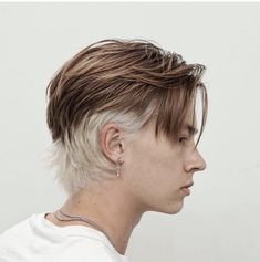 Mens Wolfcut Short, Men’s Alt Haircuts, Queer Man Haircut, Short Hair Color Placement, Short Haircuts Undercut, Mens Split Dye, Soft Mullet With Curtain Bangs, Wolf Undercut, Mullet Hair Dye Ideas