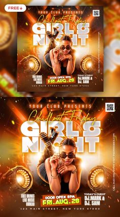 a flyer for a night club with two girls on the front and back cover,