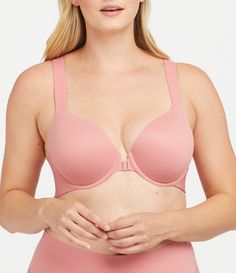 From Spanx, the Bra-llelujah bra features:soft fabric molded contour cupsunderwire support for liftall-hosiery back for a smooth lookfull coveragefront closurenylon/spandex; cup lining cottonhand washImported. Supportive Padded Full Coverage Bra, Solid Full Coverage Bra With Moderate Back Coverage, Full Coverage Bra With Moderate Back Coverage, Contoured Full Coverage Padded Bra, Supportive Push-up Bra With Padded Cups, Pink Full Coverage Bra, High Stretch Bra With Built-in Padding, Padded Contoured Push-up Bra, Contoured Padded Push-up Bra