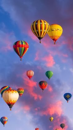 many hot air balloons flying in the sky