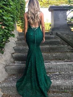 Sexy Spaghetti Straps Trumpet/Mermaid Backless Dark Green Lace Prom Dress/ Formal Dress/ Bridesmaid Dress on Storenvy Prom Dresses Long Lace, Green Prom, V Neck Prom Dresses, Lace Prom Dress, Prom Dresses For Teens, Prom Dresses Modest, Gowns Prom, Prom Dress Inspiration, Cute Prom Dresses