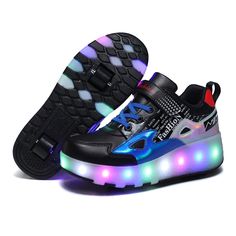 PRICES MAY VARY. The Favorite gift: Shining lights with multiple colors, three modes, static, flashing, and fast flashing. The appearance is made of MAINLY material, the sole is made of transparent TOU material, beautiful shoes, fashionable and novel design, it is a good choice for birthday, Christmas, Halloween, and parties! Multifunctional: easy to use, the wheels can be stowed, you can choose to release the wheels when you need to slide, and immediately retract them when you don't need them ( Led Light Color, Kids Roller Skates, Kids Skates, Roller Skate Shoes, Roller Shoes, Led Shoes, Color Shoes, Light Up Shoes, Lace Sneakers