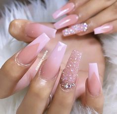 Light Pink Nails, Purple Nail, Bling Acrylic Nails