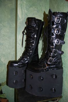 New Rock huge platform boots with double springs. Huge Platform Shoes, New Rock Platform Boots, Punk Style Outfits