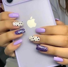 Multicolor Gel Nails, Geometric Nails, Year Nails, Paris Nails, Remembrance Tattoos, Purple Nail Art, Lilac Nails, Dot Nail Art, Purple Nail Designs