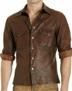 Waxed Brown Color. We will try to resolve the issue to the best of our ability. Leather Shirts, Mens Leather Shirt, Leather Designs, Leather Clothing, Mens Designer Shirts, Lambskin Leather Jacket, Men Suede, Leather Jeans, Real Leather Jacket