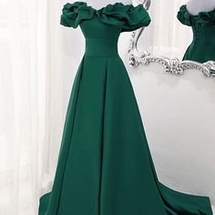 A-line Off-the-shoulder Floor-length Ball Gown, Sweetheart Neckline Party Dress 。。。。$119.00 https://www.trustlindadresses.com/product/a-line-off-the-shoulder-floor-length-ball-gown-sweetheart-neckline-party-dress Prom Dress Green, Dress Creator, Color Rush, A Line Prom Dresses, Green Prom Dress, Satin Color, Party Dress Long