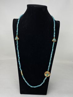 This listing is for 1 piece.At wholesale price!!!This is a truly majestic piece of jewelry statement long necklace. It is a beautiful and unique accessorize which will make a stunning addition to your costume. This is 100% handmade necklace with beautiful faceted natural Turquoise gemstone necklace with Turquoise and Coral Inlaid on focal Nepal bead made with 18k Matte Gold overlay over brass with anti tarnish. The necklace looks more beautiful in real life. If you need any more information plea Spiritual Turquoise Beaded Necklace With Spacer Beads, Turquoise Spacer Beads For Healing, Turquoise Necklaces With Faceted Beads, Spiritual Turquoise Beaded Necklaces With Round Beads, Turquoise Healing Spacer Beads, Spiritual Turquoise Beaded Necklaces, Healing Turquoise Spacer Beads, Turquoise Faceted Beads Necklace For Jewelry Making, Turquoise Hand-strung Beaded Necklaces