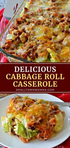 delicious cabbage roll casserole with meat and cheese on top in a glass dish