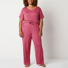 Unwind in comfort and style with this women's plus 2-piece pajama set from the Liz Claiborne Cool And Calm collection. Made from knit pointelle, it includes a short-sleeve scoop neck shirt paired with matching pants featuring a drawstring waistband and convenient side slip pockets. # Pieces In Set: 21st Piece Description: Top1st Piece Apparel Length: 27.5 Inches1st Piece Fabric: Knit1st Piece Fiber Content: 97% Rayon, 3% Spandex1st Piece Care: Tumble Dry, Machine Wash2nd Piece Description: Pants Scoop Neck Shirt, Matching Pants, Pajama Sets, Drawstring Waistband, Neck Shirt, Liz Claiborne, 2 Piece, Pajama Set, Scoop Neck