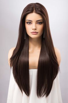 • Color: Dark Brown / Chocolate Brown• Texture: Straight with Layered Cut• Wig Type: Lace Front Wig• Length: About 28"• Cap Size: 20.5"-22.5"• Parting: Fixed Middle Part• Material: Heat Resistant Fiber• Lace Type: Swiss Lace• Combs: 3 CombsImmerse yourself in the richness of Dark Brown/Chocolate Brown with this elegantly styled wig. The straight texture, coupled with a layered cut, provides a modern edge to this classic color. Ideal for daily wear or special events, this versatile piece is a chic addition to any wardrobe.This lace front wig, stretching to about 28 inches, offers comprehensive coverage and ample styling options. A fixed middle part adds to the ease of styling, ensuring a consistently polished look every time you wear it.Comfort and customization come hand in hand with this Silver Blonde Ombre, Chemo Wig, Blonde Ombre Balayage, Celebrity Wigs, Long Human Hair Wigs, Silver Blonde, Brown Wig, Layered Cuts, Wig Styles