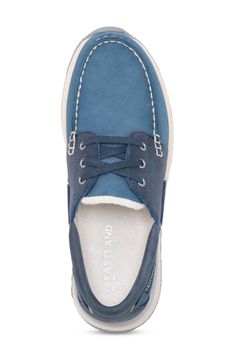 A well-balanced boat shoe features a rubber sneaker-inspired sole with a soft padded insole and tongue for wearable comfort, right out of the box. Leather upper/textile lining/rubber sole Imported Navy Synthetic Outdoor Sneakers, Navy Synthetic Sneakers For Outdoor, Casual Slip-on Boat Shoes, Casual Lace-up Sneakers For Boating, Casual Low-top Boat Shoes For Boating, Synthetic Moc Toe Sneakers With Cushioned Footbed, Casual Round Toe Boat Shoes, Casual Boat Shoes With Rubber Sole For Boating, Comfortable Slip-on Boat Shoes With Rubber Sole