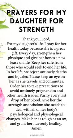 prayer for my daughter on her birth day with pink flowers and green leaves in the background