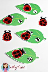 four ladybug stickers on top of green leaves