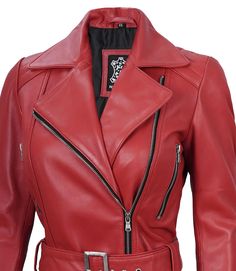 Asymmetrical Red Belted Moto Leather Jacket For Women
Ignite your style with our Women’s Asymmetrical Red Belted Motorcycle Leather Jacket. Crafted from genuine lambskin leather, this jacket features a bold red hue that adds an eye-catching twist to the classic motorcycle design. The asymmetrical zipper and adjustable belted waist ensure a flattering fit and enhance its edgy appeal. Combining vibrant color with modern details, this jacket offers both standout style and luxurious comfort for any occasion. Chic Red Fitted Biker Jacket, Red Fitted Moto Biker Jacket, Fitted Red Leather Jacket, Red Leather Moto Jacket, Luxury Women's Red Biker Jacket, Red Fitted Biker Leather Jacket, Fitted Red Leather Jacket With Pockets, Red Fitted Leather Biker Jacket, Edgy Red Leather Outerwear