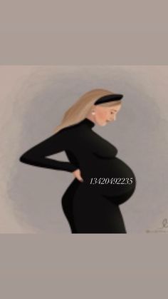 a pregnant woman in black dress standing with her hands on her hips