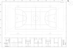 the floor plan for an indoor basketball court, with several spaces to play and practice