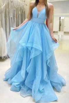 Blue Sleeveless Organza Gown, Sleeveless Blue Organza Gown, Blue Sleeveless Ball Gown For Banquet, Blue Organza Sleeveless Dress, Blue Sleeveless Organza Dress, Sleeveless Blue Ball Gown For Banquet, Sleeveless Organza Dress With Sweep Train, Light Blue Sleeveless Ball Gown For Prom, Light Blue Sleeveless Prom Evening Dress