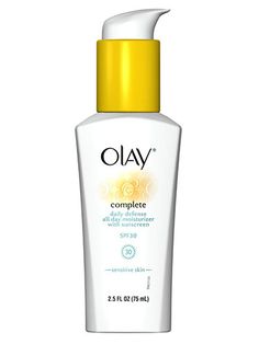 For sensitive skin...Unlike many sunscreen-packed formulas, Olay Complete Daily Defense All Day Moisturizer with Sunscreen SPF 30 ($12.29) won’t mess with sensitive skin. In fact, vitamin E, aloe, and green tea extract help soothe it. Best Drugstore Face Moisturizer, Moisturizer Skin Care, Best Drugstore Moisturizer, Moisturizer With Sunscreen, Drugstore Moisturizer, Day Moisturizer, Best Lotion, Sunscreen Moisturizer, Facial Moisturizers