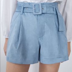 Zara Velvet Shorts With Belt Size Xxl Brand New With Tags High Rise Workwear Shorts With Belt Loops, Trendy Blue Bottoms With Belt Loops, Blue Wide Leg Spring Shorts, Blue Wide Leg Shorts For Spring, Blue Shorts For Spring Workwear, Blue Wide-leg Spring Shorts, Chic Blue Short Bottoms, Trendy Blue Workwear Shorts, Trendy Light Blue Bottoms For Workwear