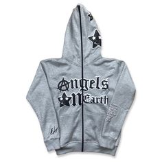 Demonic Angels Full Zip Up Hoodie Puff Print Color : Light Grey, Black, And White Size : Small Urban Outerwear With Logo Print For Winter, Urban Winter Outerwear With Logo Print, Winter Streetwear Outerwear With Logo Print, Puff Print Hoodie, Full Zip Up Hoodie, Puff Print, Print Hoodie, Zip Up Hoodie, Color Light